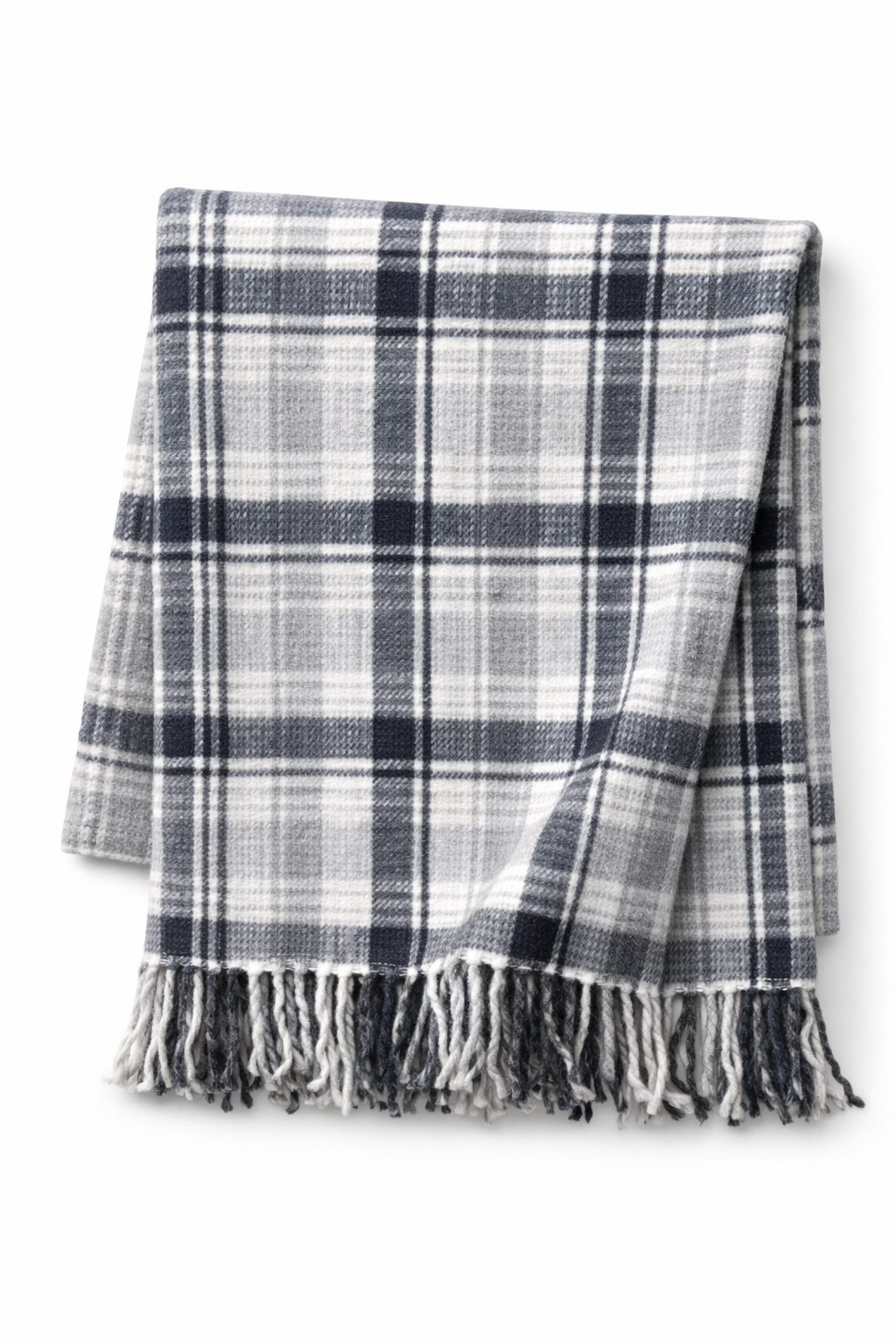 Gri Ekose Desenli Püsküllü Battaniye