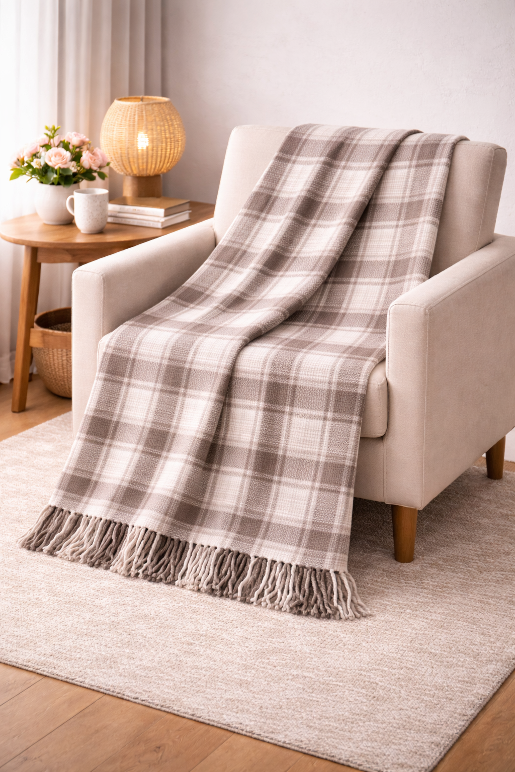 Vizon Ekose Desenli Püsküllü Battaniye