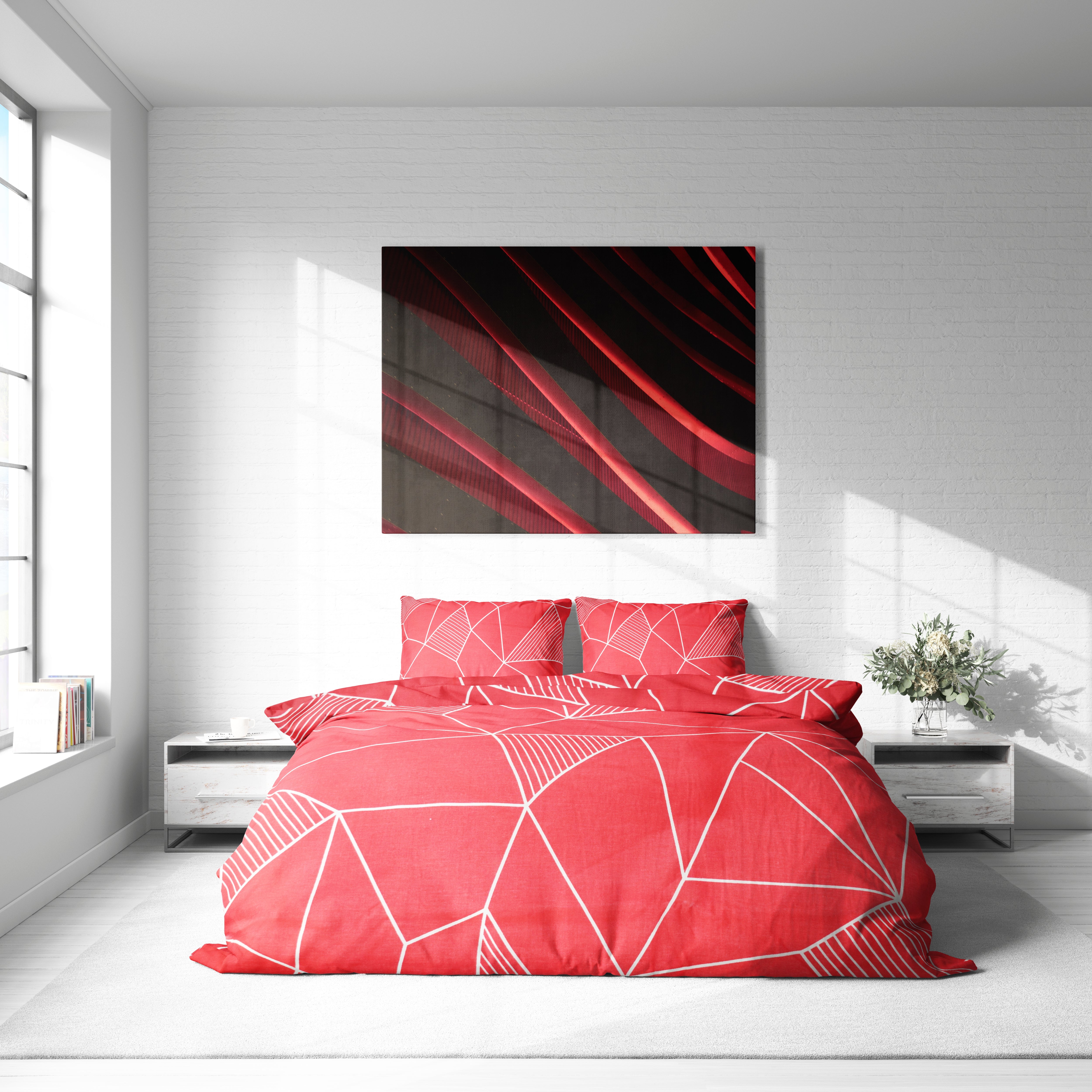 Kırmızı Geometrik Desenli Nevresim Takımı | %100 Pamuklu