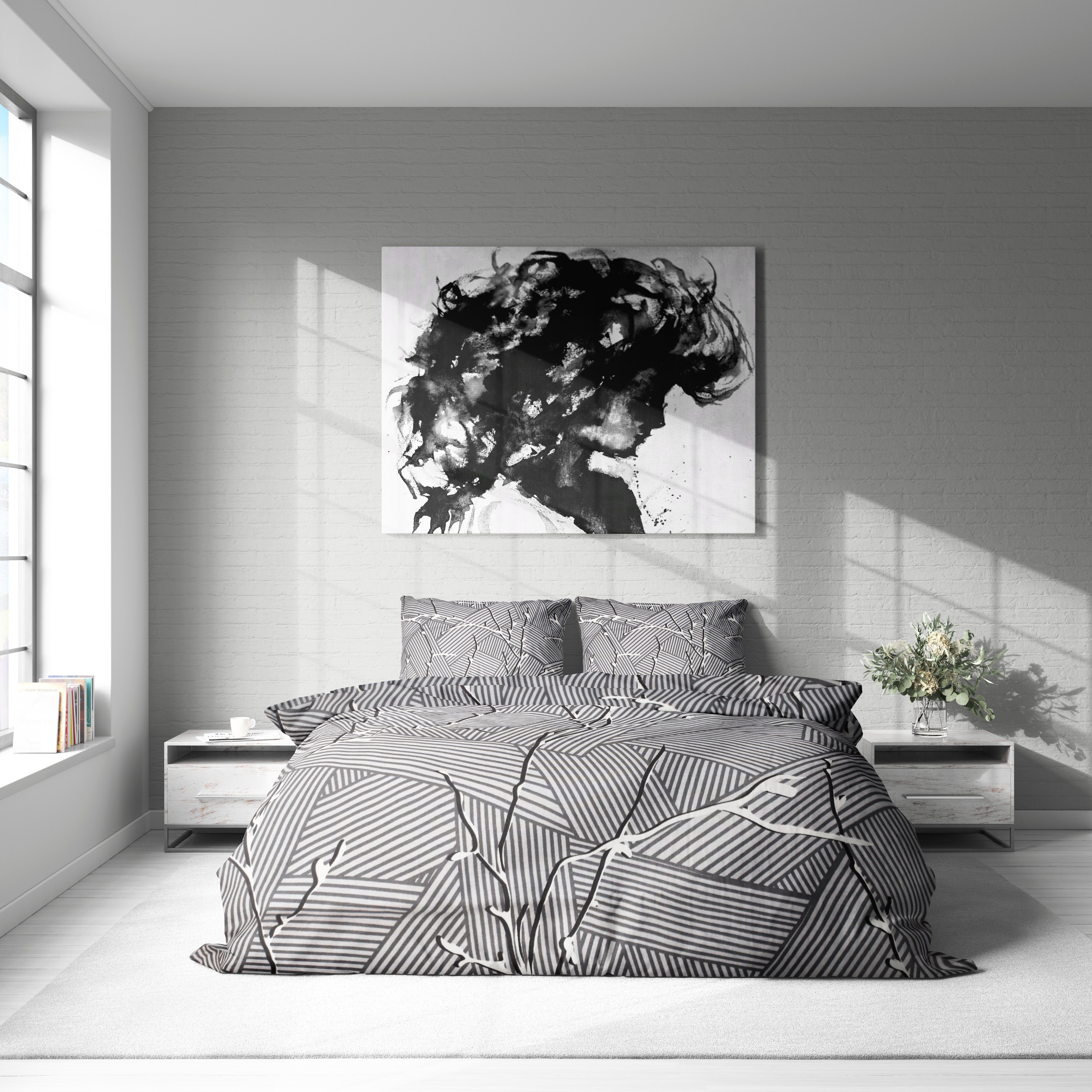 Modern Siyah Beyaz Geometrik Desenli Nevresim Takımı | %100 Pamuklu