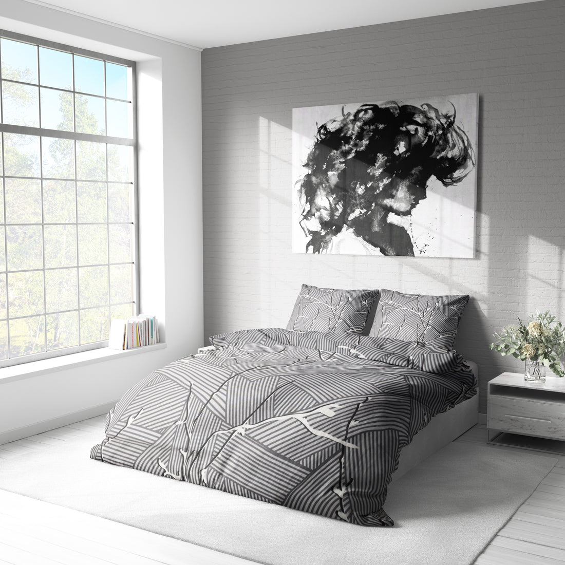 Modern Siyah Beyaz Geometrik Desenli Nevresim Takımı | %100 Pamuklu