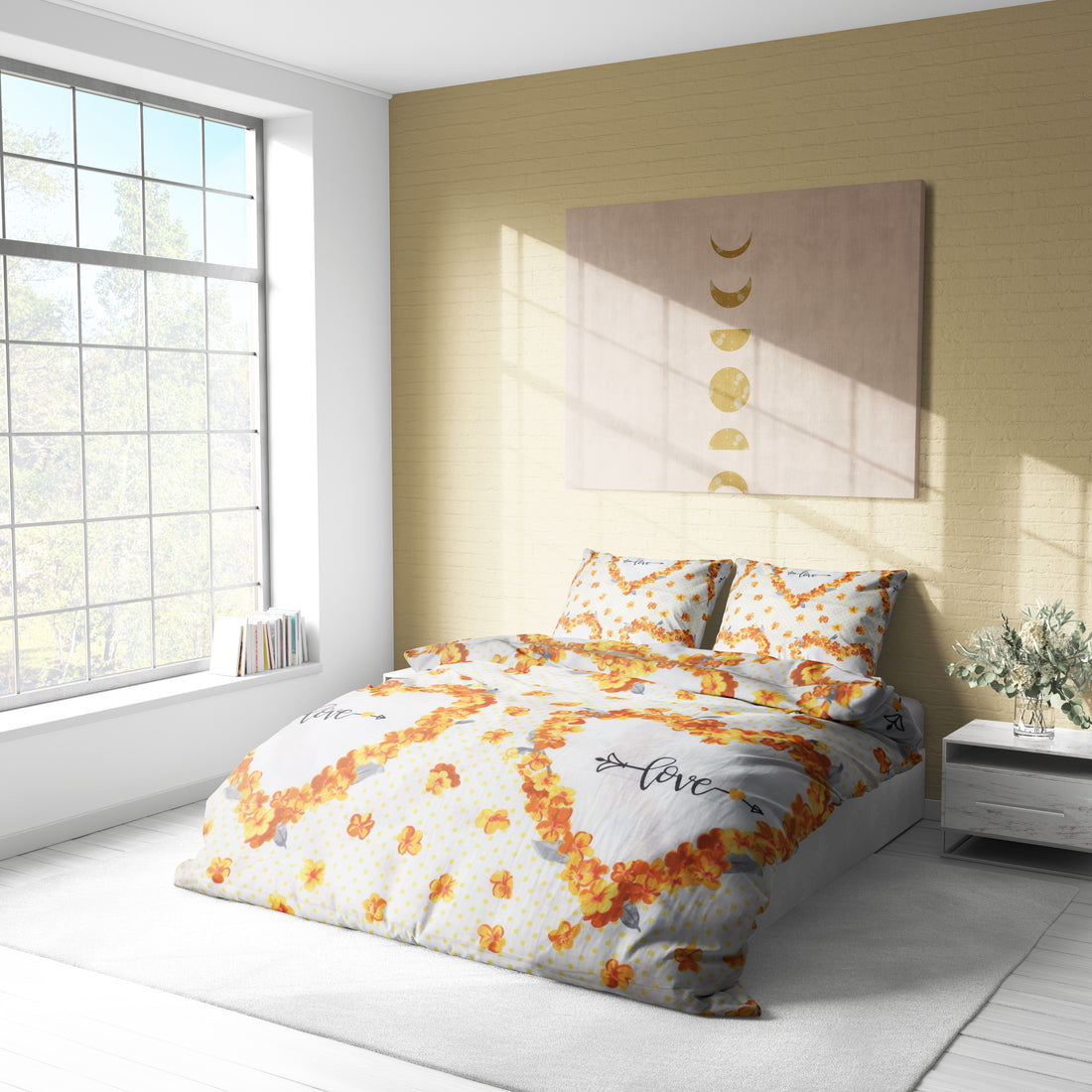 Love Yazılı Çiçek Desenli Nevresim Takımı | %100 Pamuklu