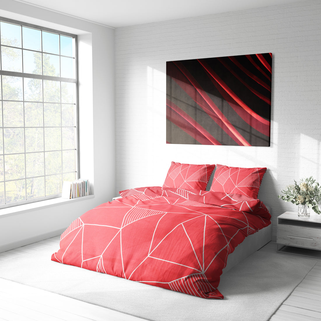 Kırmızı Geometrik Desenli Nevresim Takımı | %100 Pamuklu