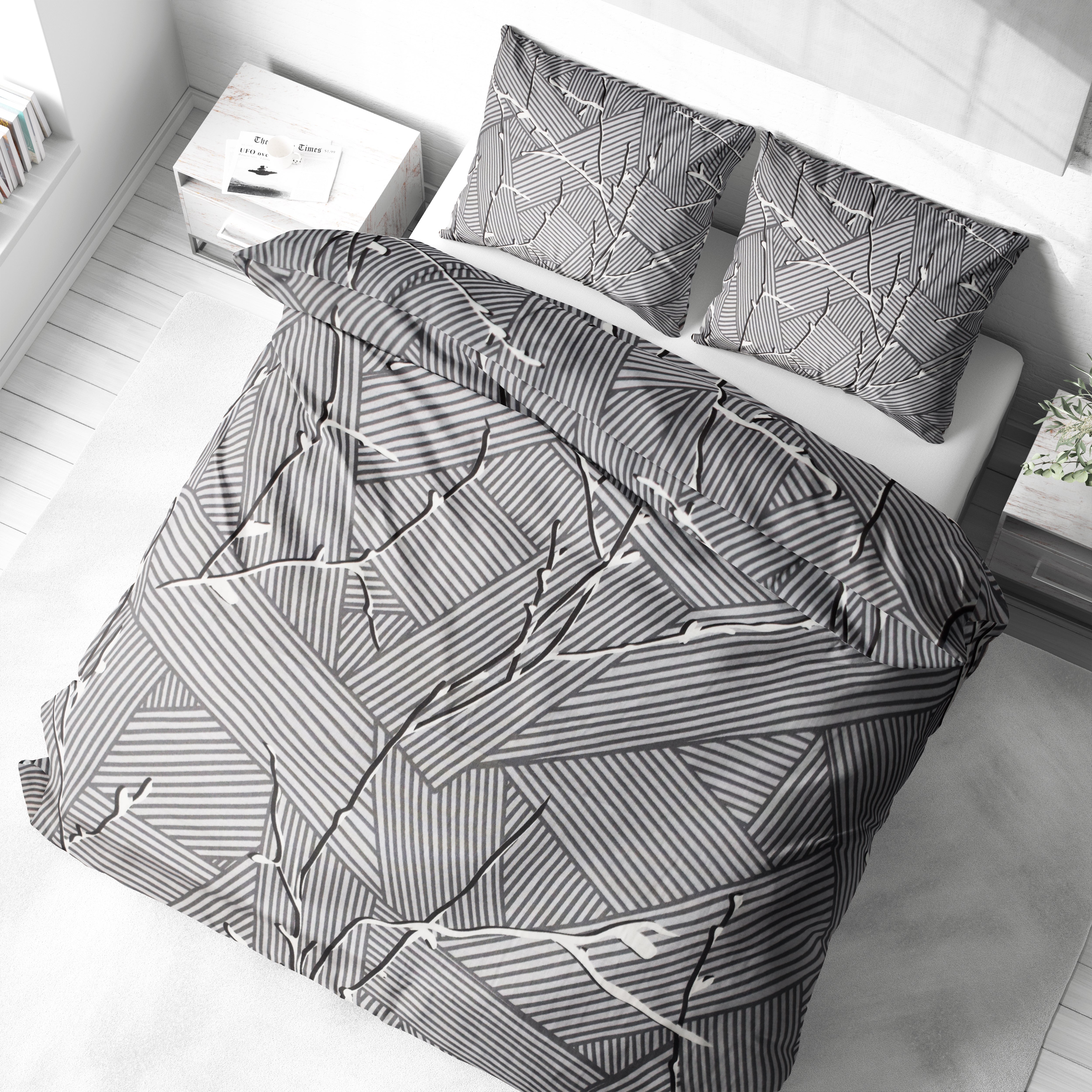 Modern Siyah Beyaz Geometrik Desenli Nevresim Takımı | %100 Pamuklu