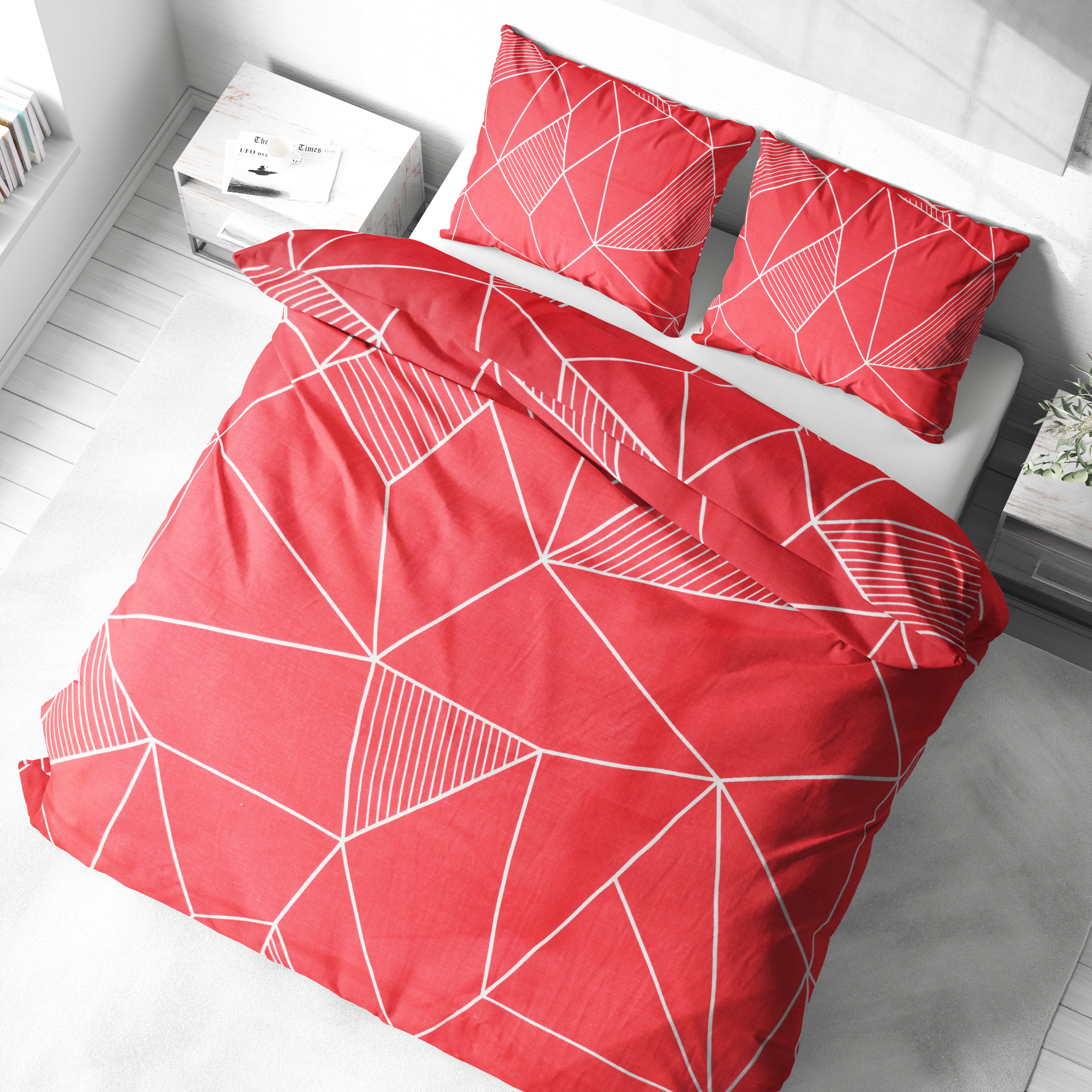 Kırmızı Geometrik Desenli Nevresim Takımı | %100 Pamuklu