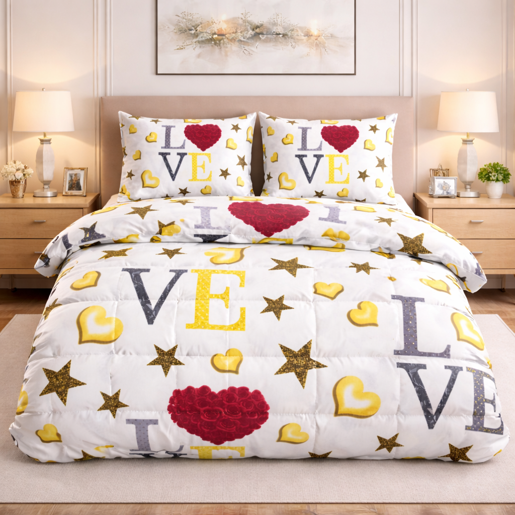 Love Yazılı Çiçek Desenli Nevresim Takımı | %100 Pamuklu