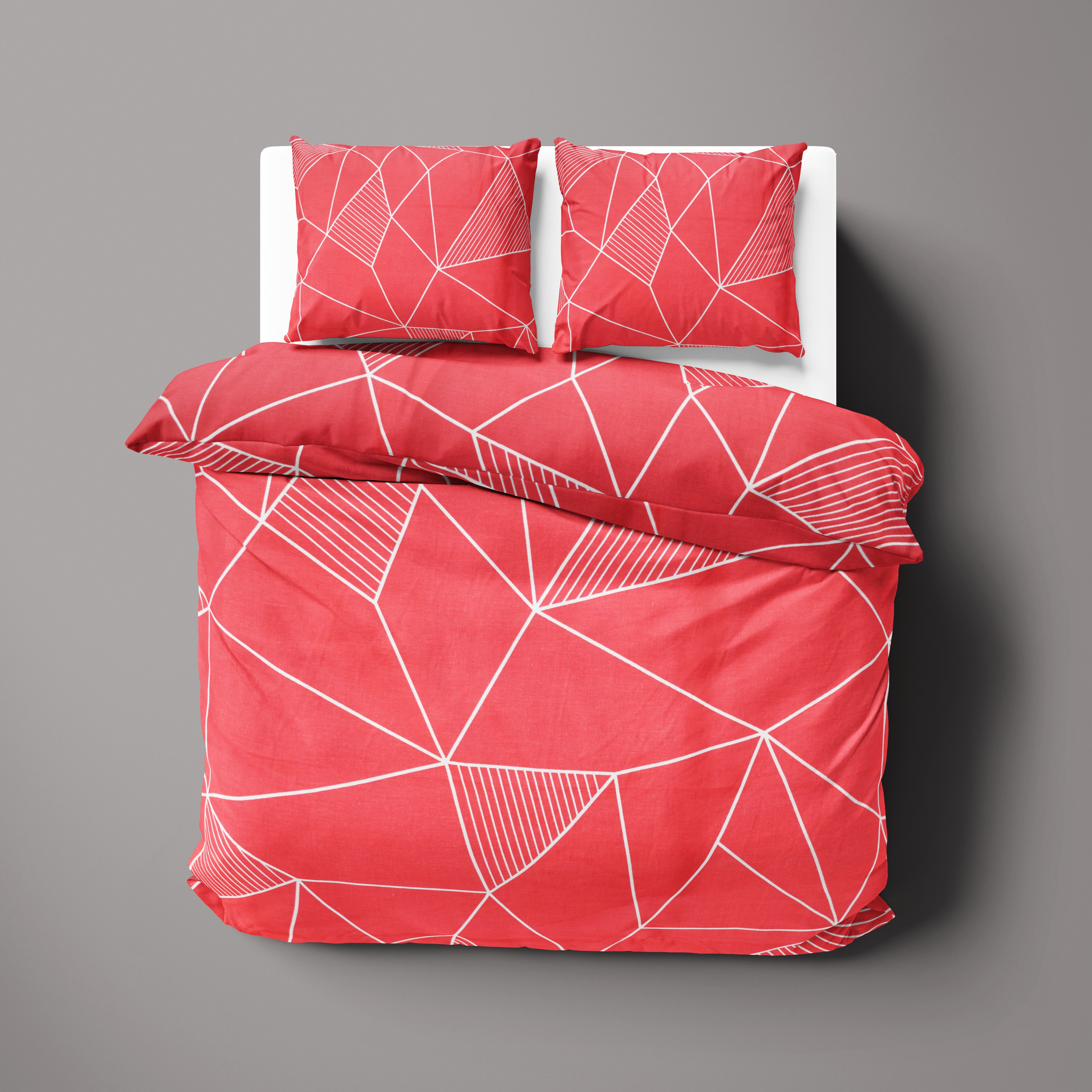 Kırmızı Geometrik Desenli Nevresim Takımı | %100 Pamuklu