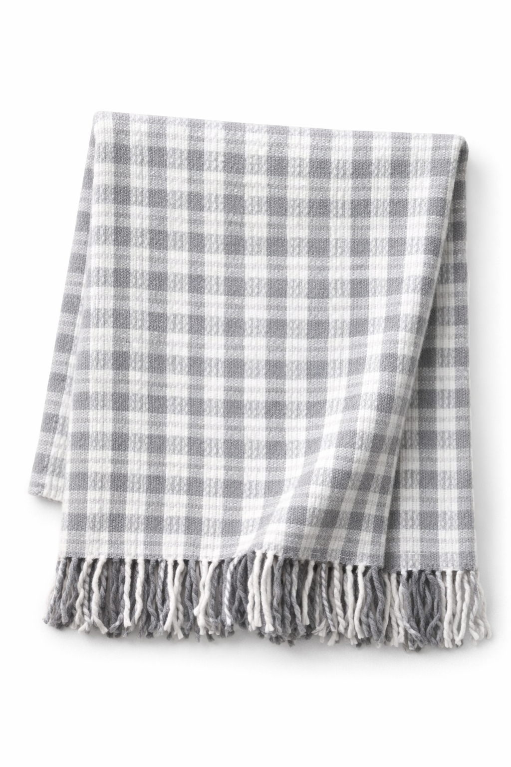 Gri Ekose Desenli Püsküllü Battaniye