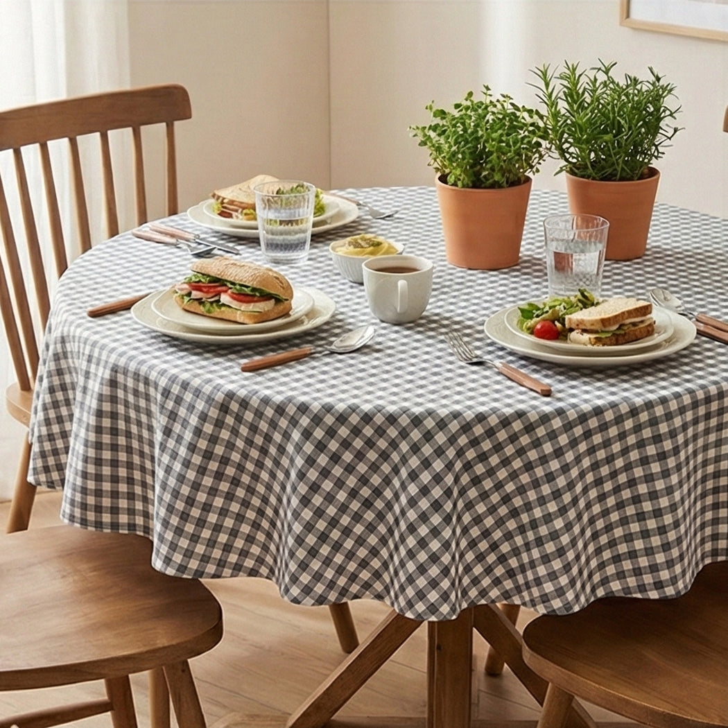 Gri Beyaz Pötikare Desenli Pamuklu Masa Örtüsü