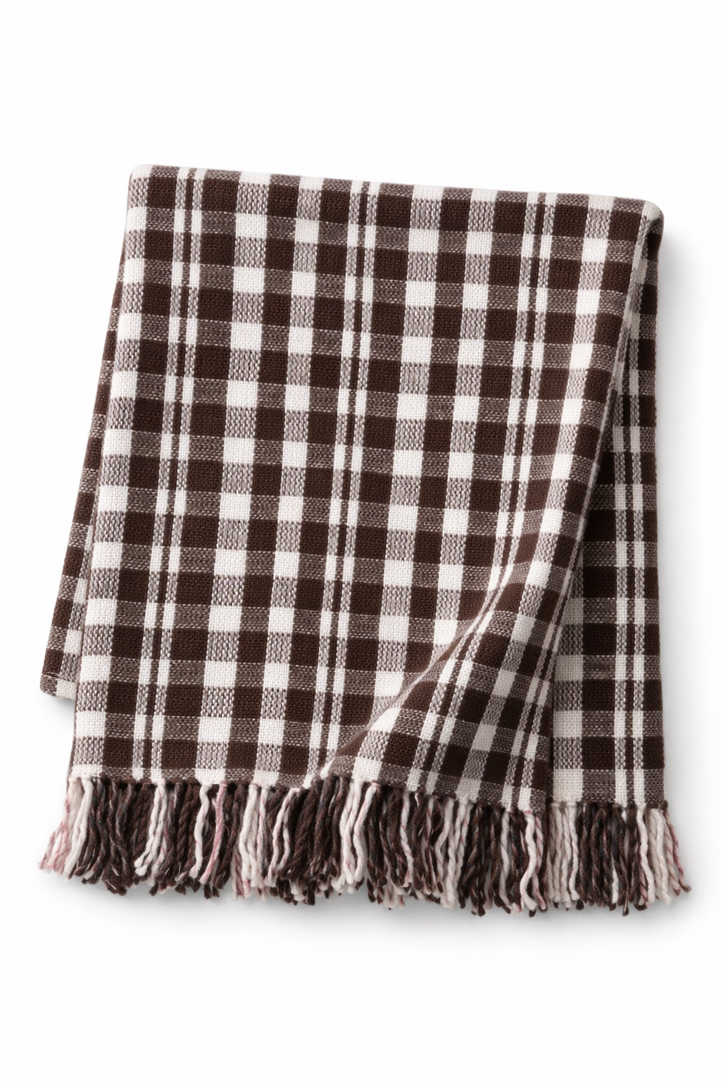 Kahverengi Ekose Desenli Püsküllü Battaniye