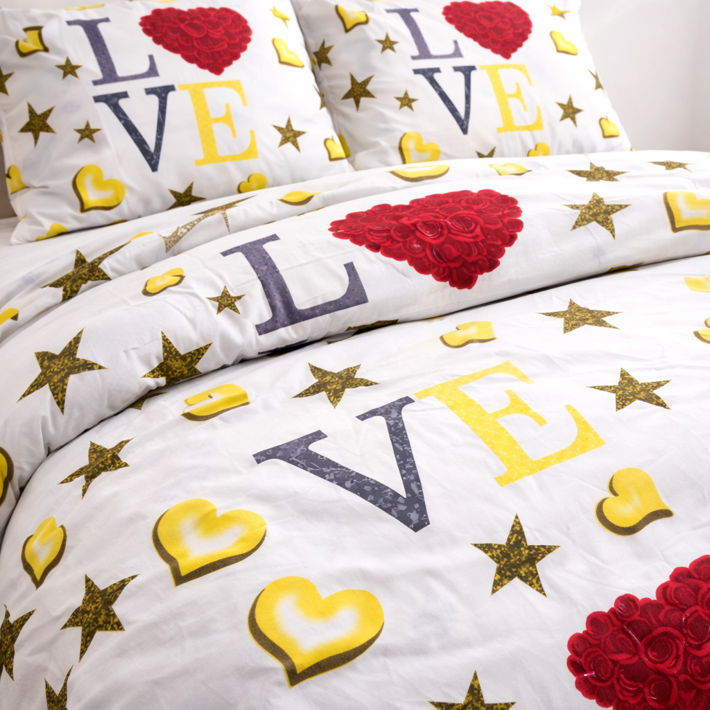 Love Yazılı Çiçek Desenli Nevresim Takımı | %100 Pamuklu