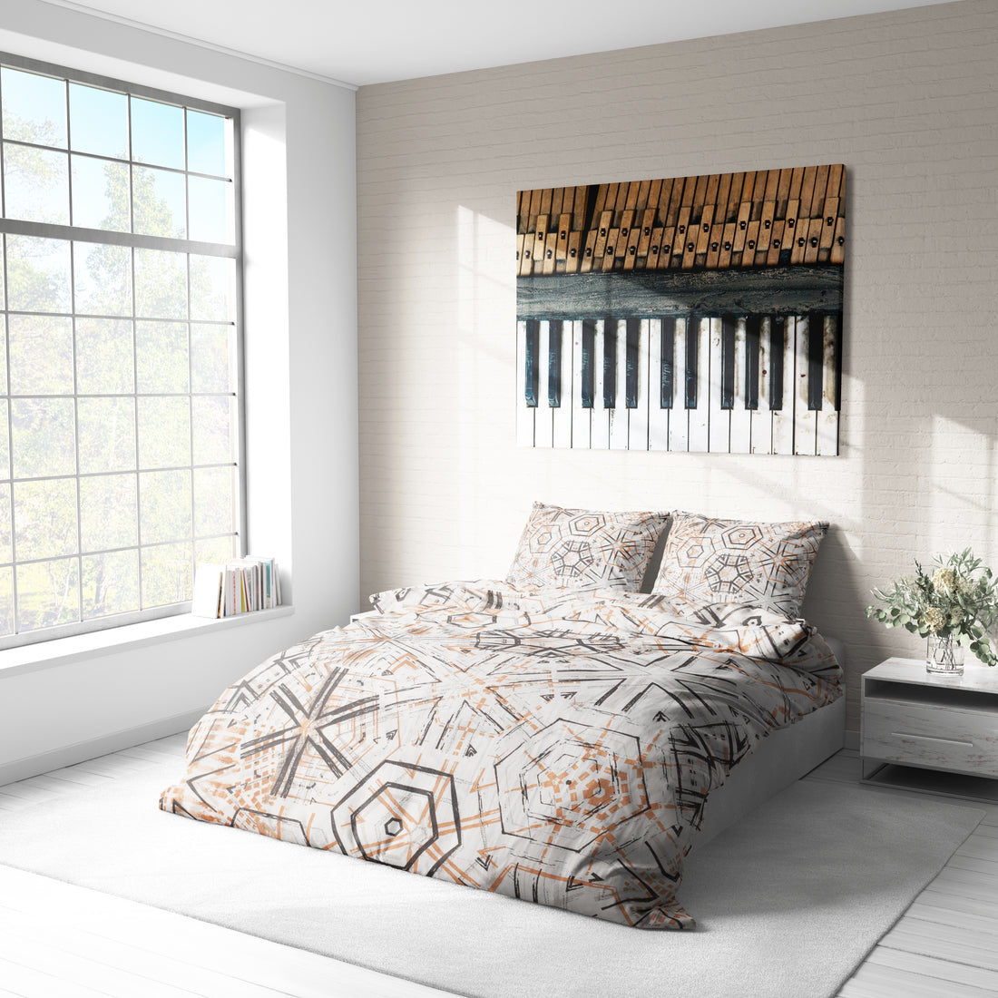 Geometrik Desenli Pamuklu Nevresim Takımı | Lastikli Çarşaflı