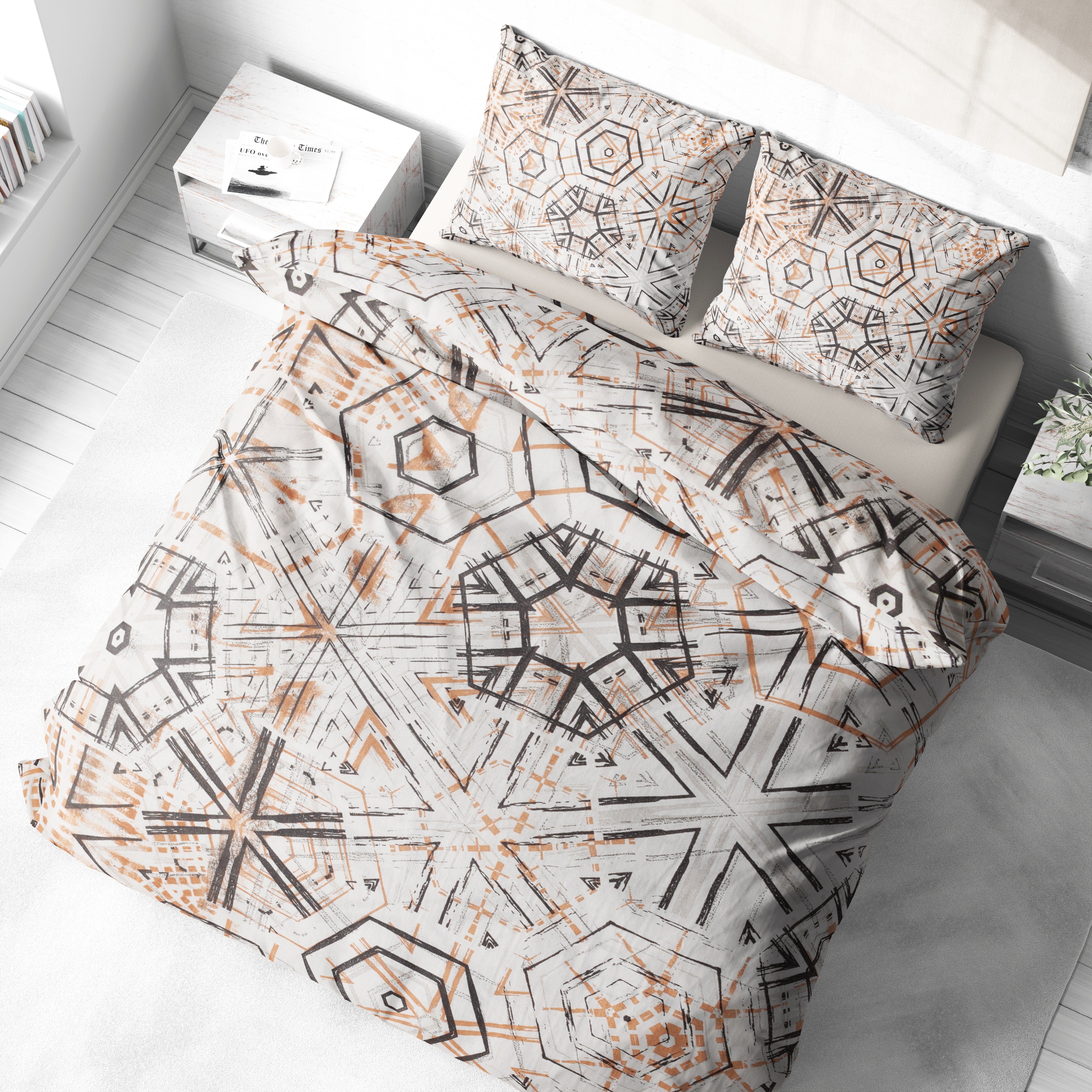 Geometrik Desenli Pamuklu Nevresim Takımı | Lastikli Çarşaflı