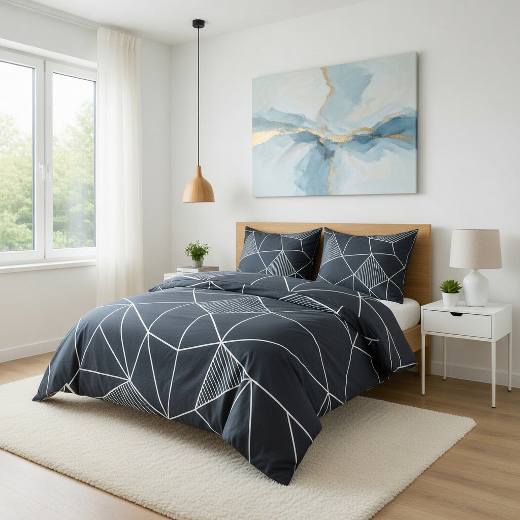 Siyah Geometrik Desenli Nevresim Takımı | %100 Pamuklu
