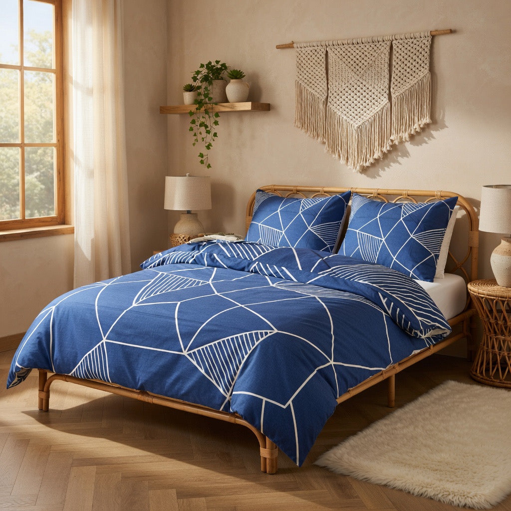 Lacivert Geometrik Desenli Nevresim Takımı | %100 Pamuklu