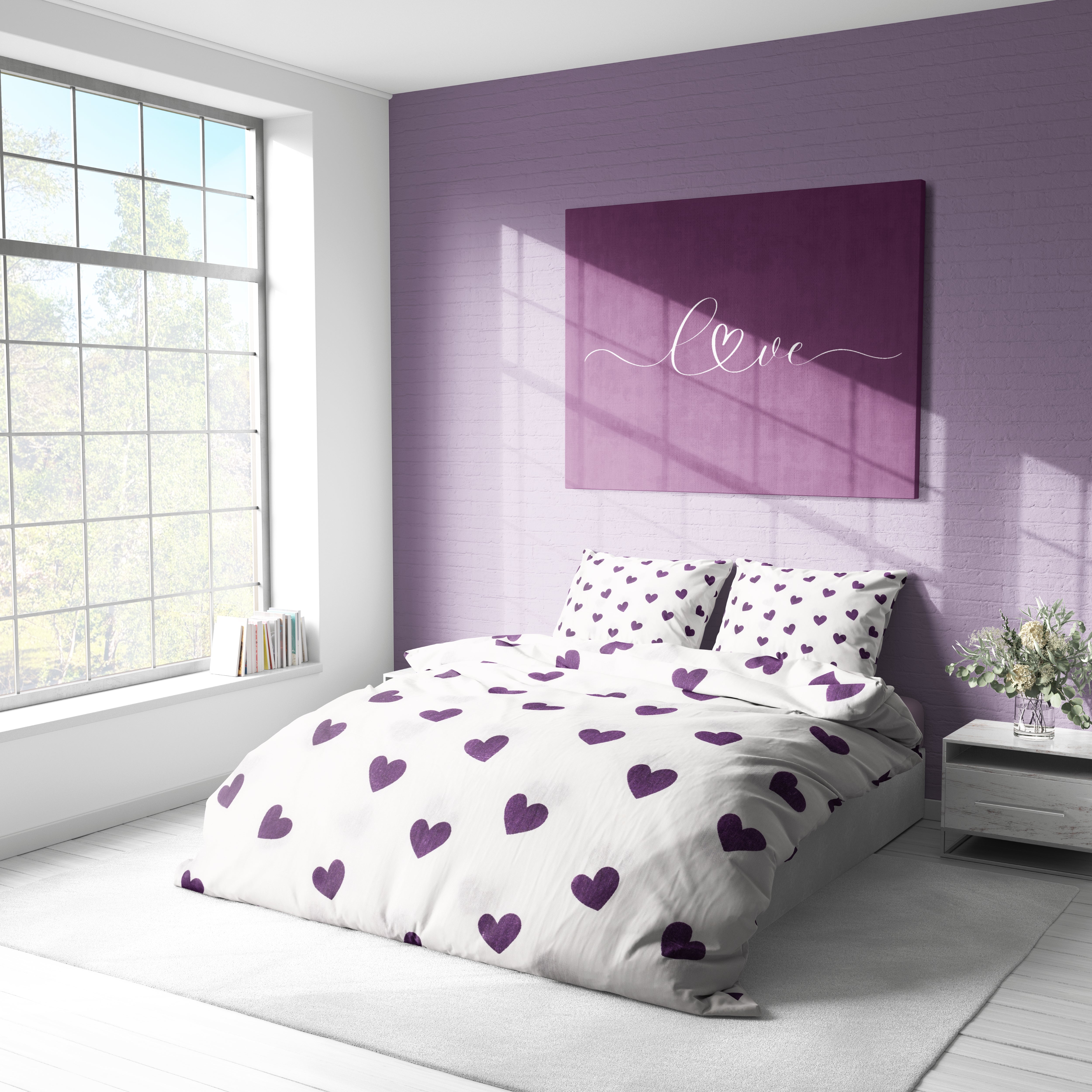 Mor Kalp Desenli Pamuklu Nevresim Takımı | Lastikli Çarşaflı