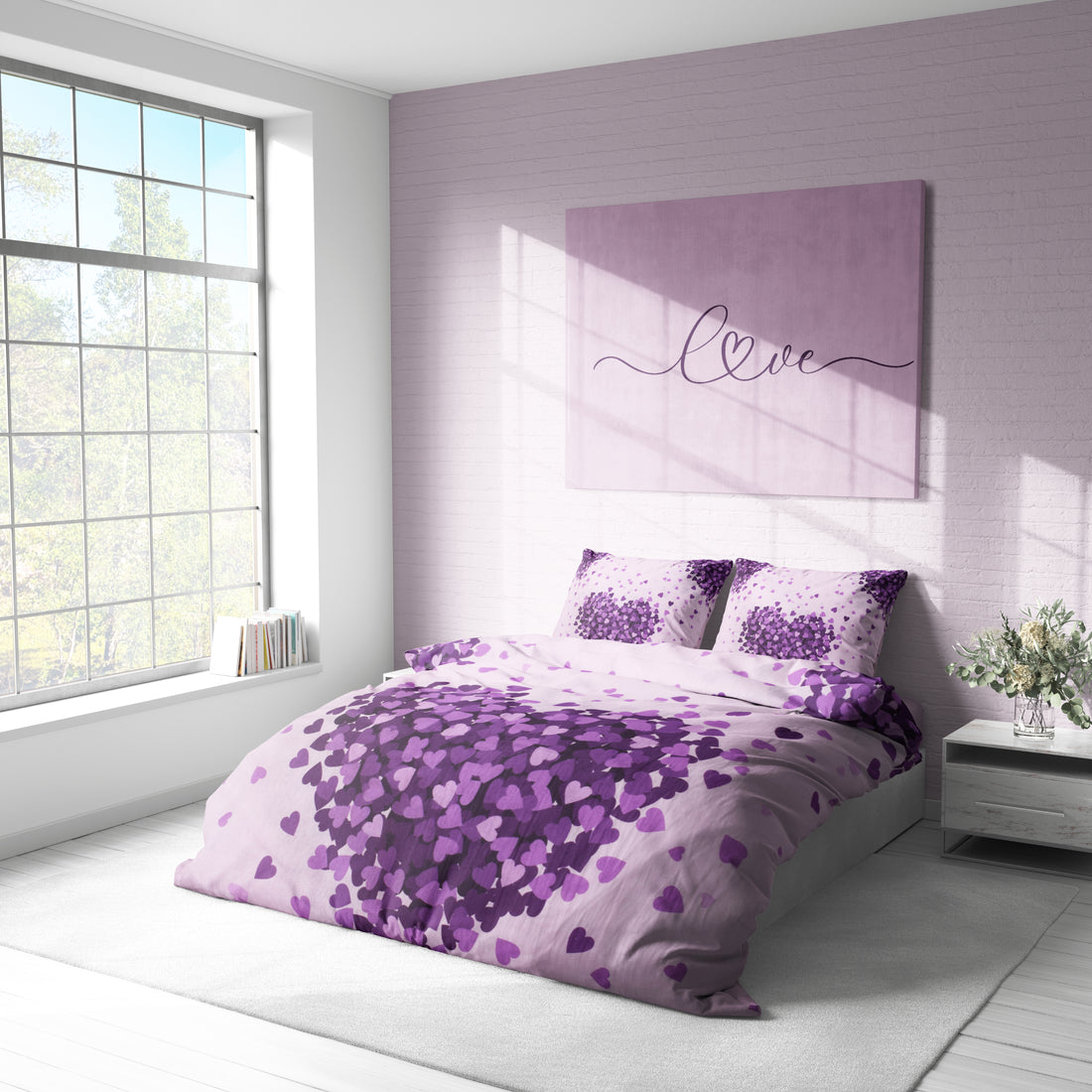 Mor Kalp Figürlü Pamuklu Nevresim Takımı | Lastikli Çarşaflı