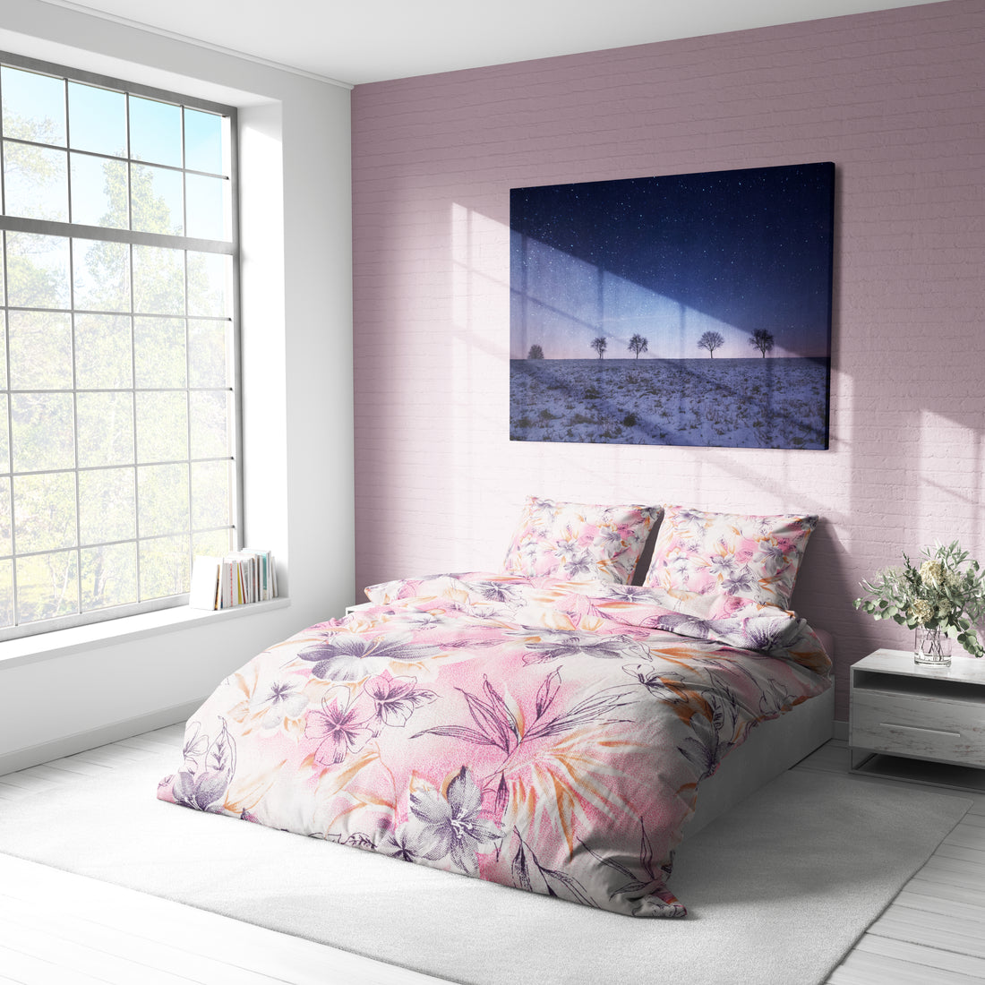 Pastel Çiçek Desenli Pamuklu Nevresim Takımı | Lastikli Çarşaflı