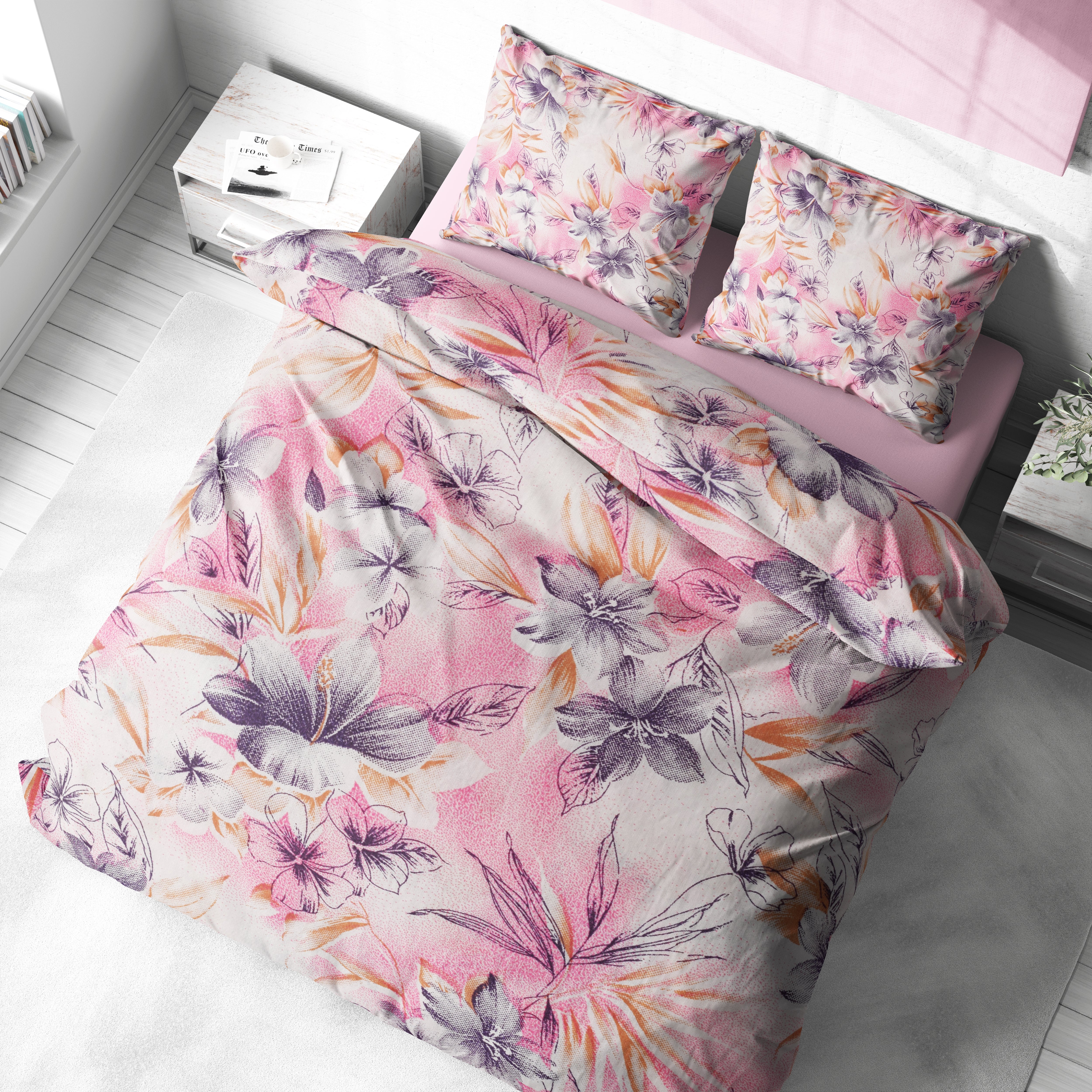 Pastel Çiçek Desenli Pamuklu Nevresim Takımı | Lastikli Çarşaflı