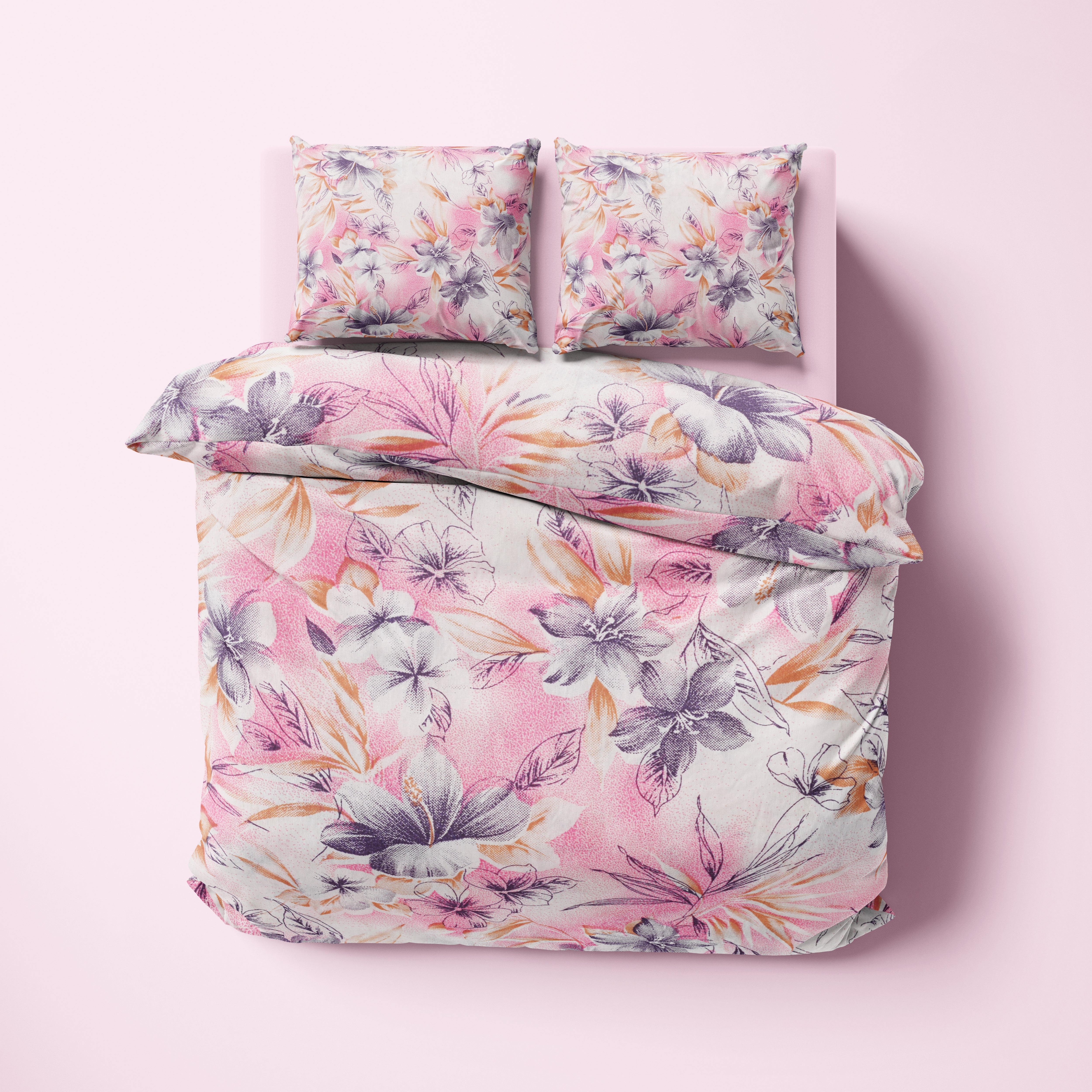 Pastel Çiçek Desenli Pamuklu Nevresim Takımı | Lastikli Çarşaflı