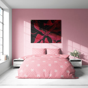 Pudra Pembe Fiyonk Desenli Pamuklu Nevresim Takımı | Lastikli Çarşaflı