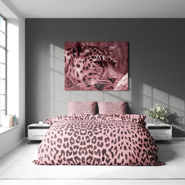 Pembe Leopar Desenli Pamuklu Nevresim Takımı | Lastikli Çarşaflı