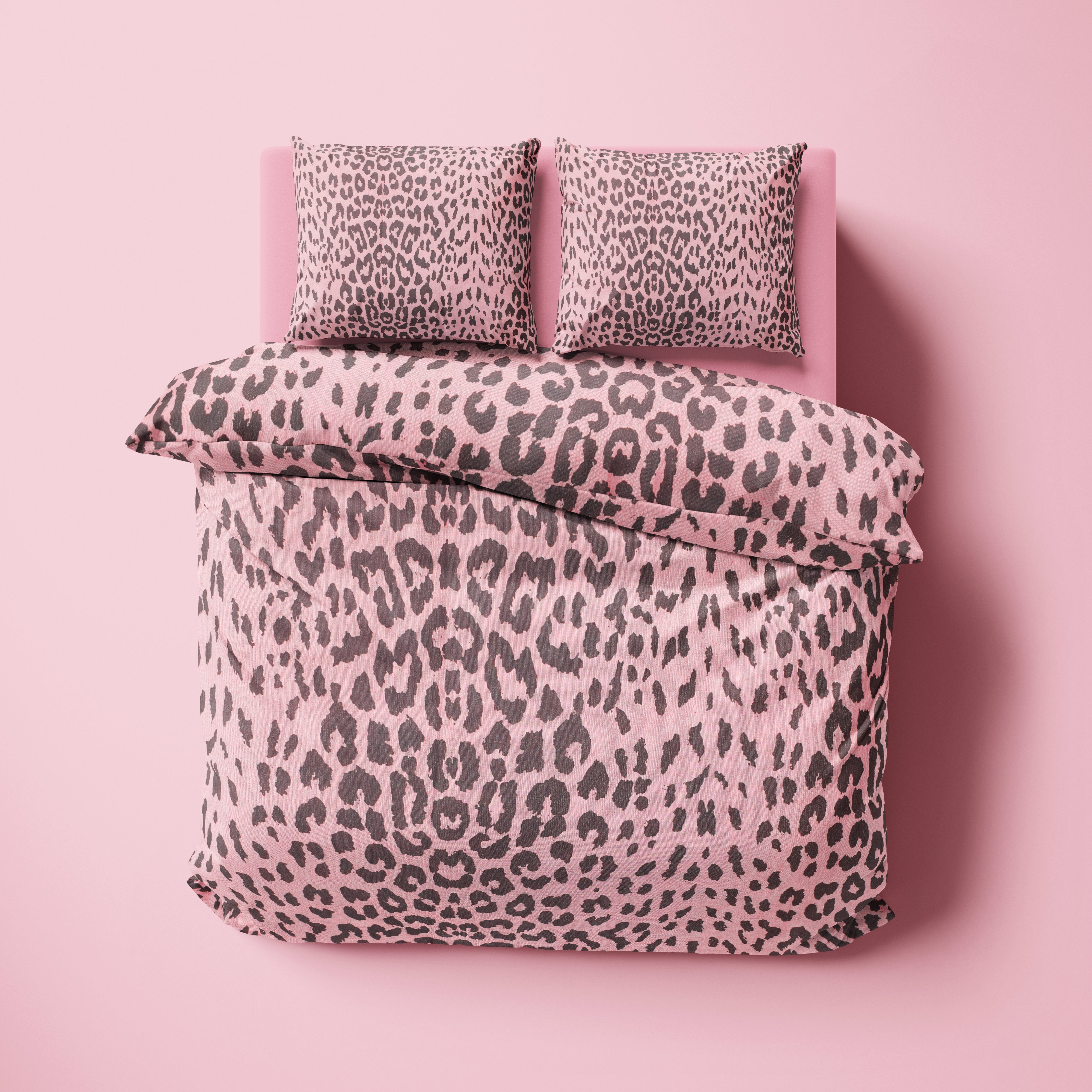 Pembe Leopar Desenli Pamuklu Nevresim Takımı | Lastikli Çarşaflı