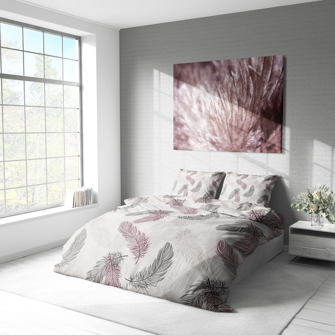 Pudra Tüy Desenli Pamuklu Nevresim Takımı | Lastikli Çarşaflı