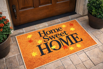 Home Sweet Home Yazılı Yaprak Desenli Kapı Önü Paspası