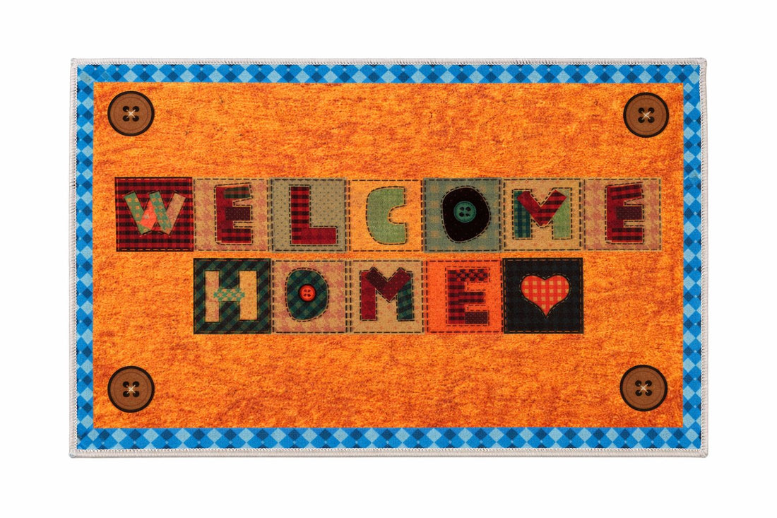 Welcome Home Yazılı Patchwork Desenli Kapı Önü Paspası