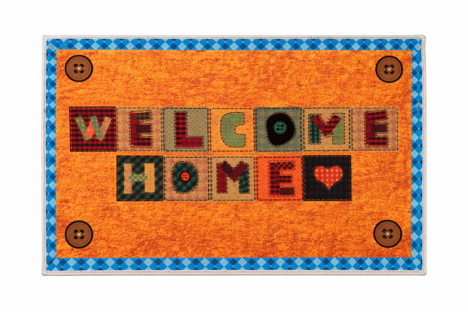 Welcome Home Yazılı Patchwork Desenli Kapı Önü Paspası
