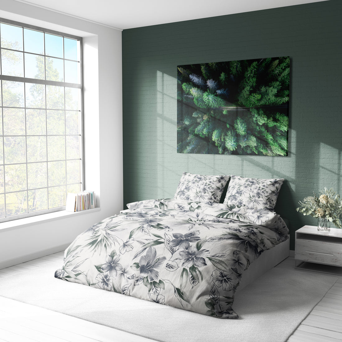 Botanik Çiçek Desenli Pamuklu Nevresim Takımı | Lastikli Çarşaflı