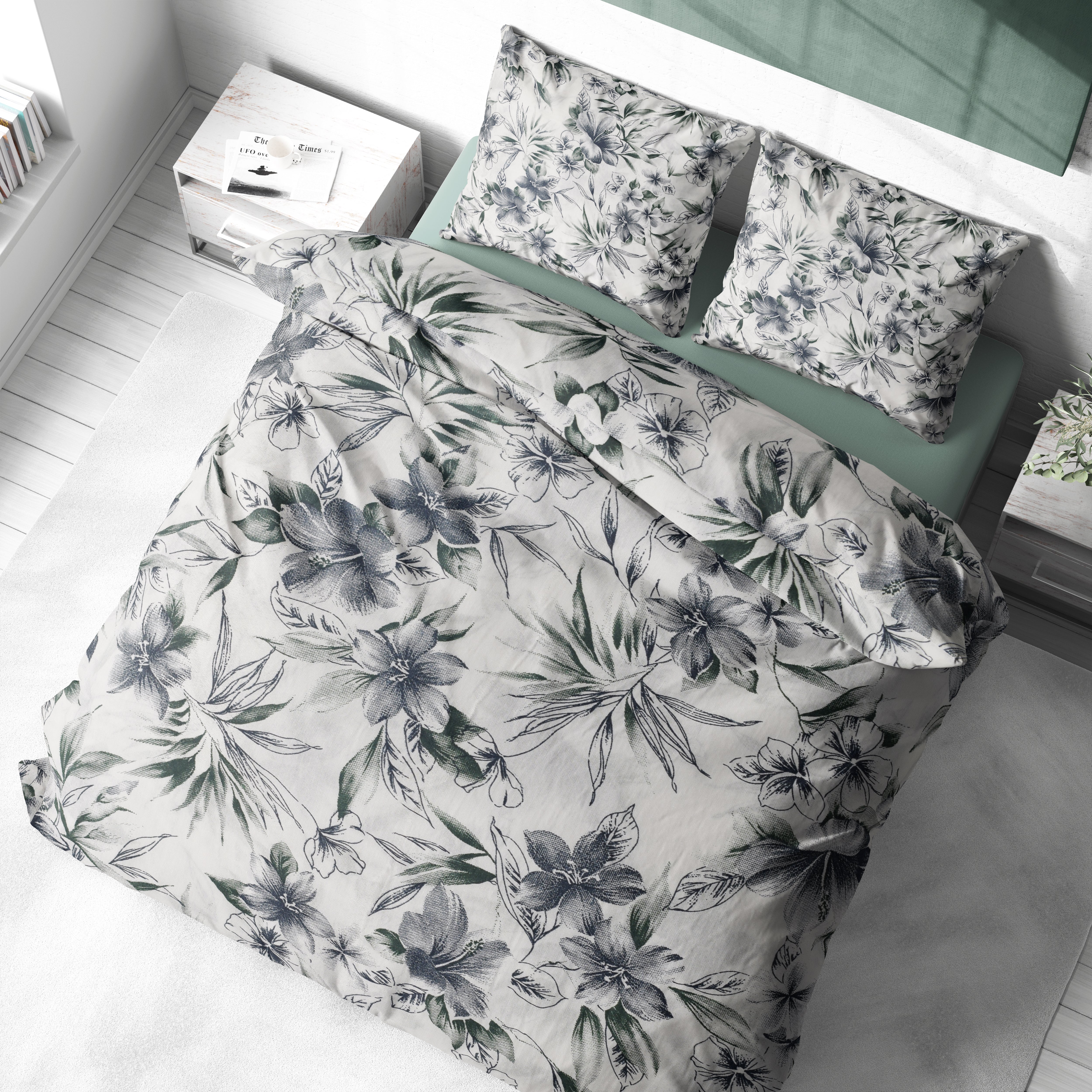 Botanik Çiçek Desenli Pamuklu Nevresim Takımı | Lastikli Çarşaflı