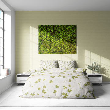 Yeşil Yonca Desenli Pamuklu Nevresim Takımı | Lastikli Çarşaflı