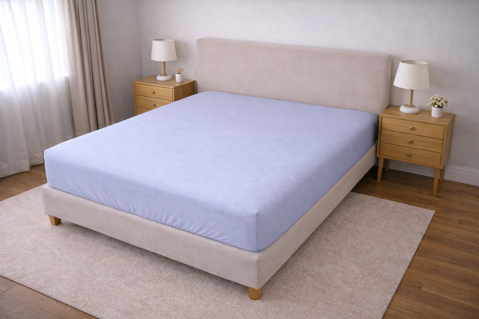 Düz Açık Mavi Lastikli Çarşaf