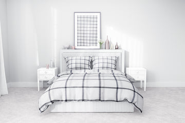 Beyaz Kareli Pamuklu Nevresim Takımı | Lastikli Çarşaflı