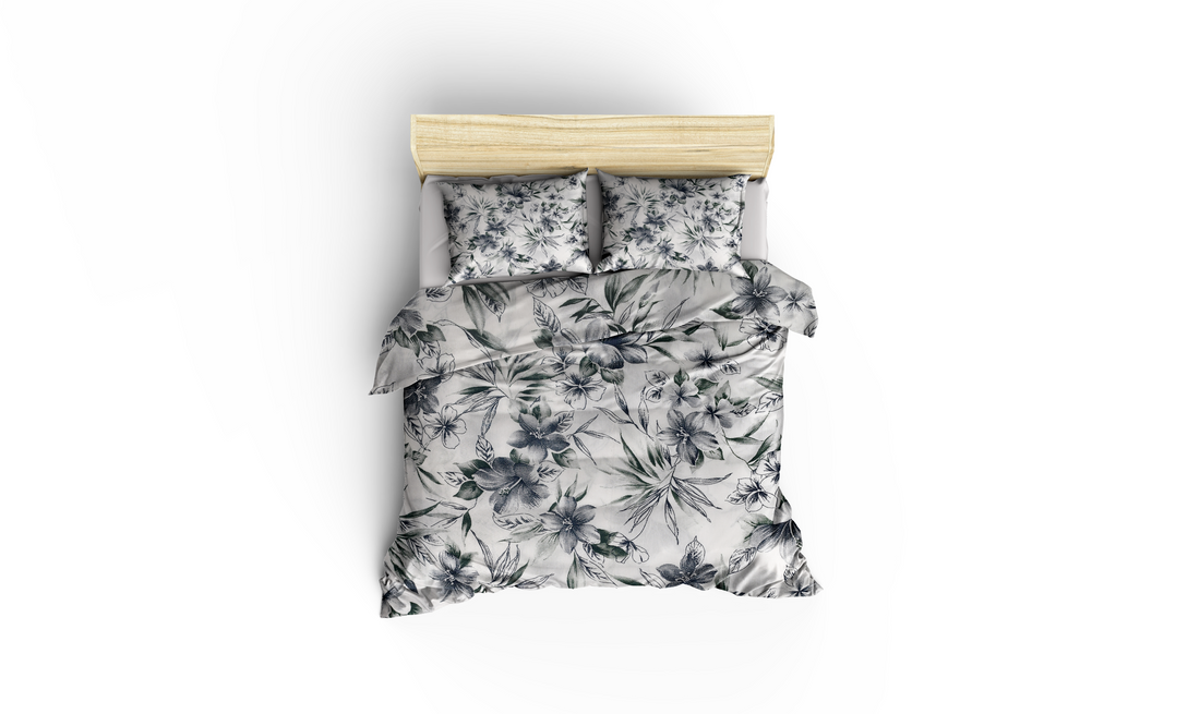 Botanik Çiçek Desenli Pamuklu Nevresim Takımı | Lastikli Çarşaflı