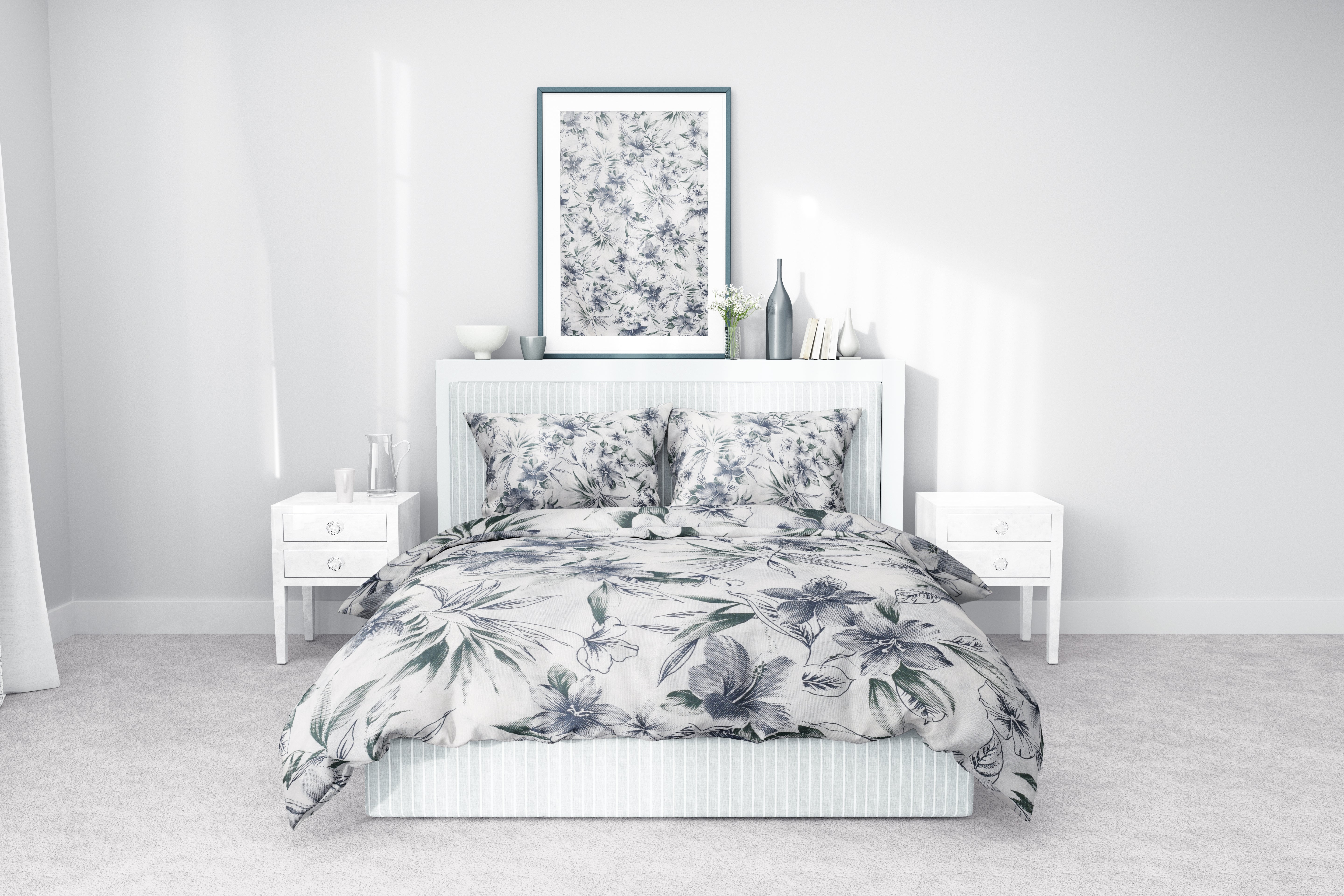 Botanik Çiçek Desenli Pamuklu Nevresim Takımı | Lastikli Çarşaflı