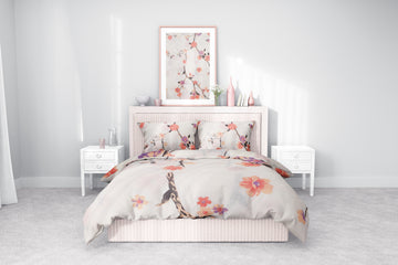 Dal ve Çiçek Desenli Pamuklu Nevresim Takımı | Lastikli Çarşaflı