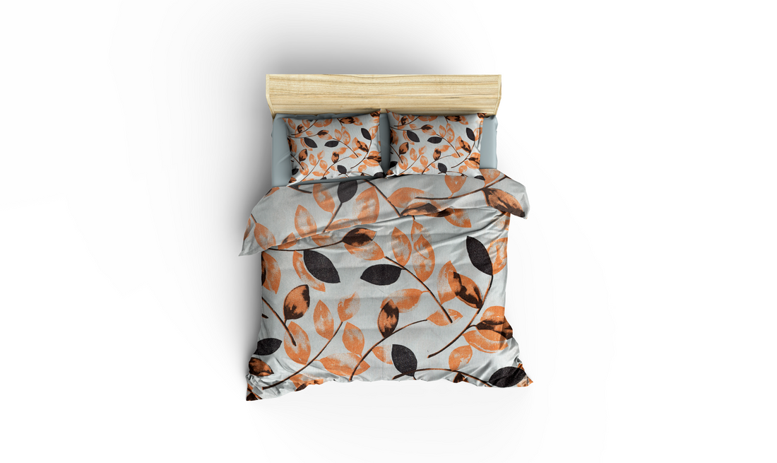 Doğal Yaprak Desenli Pamuklu Nevresim Takımı | Lastikli Çarşaflı