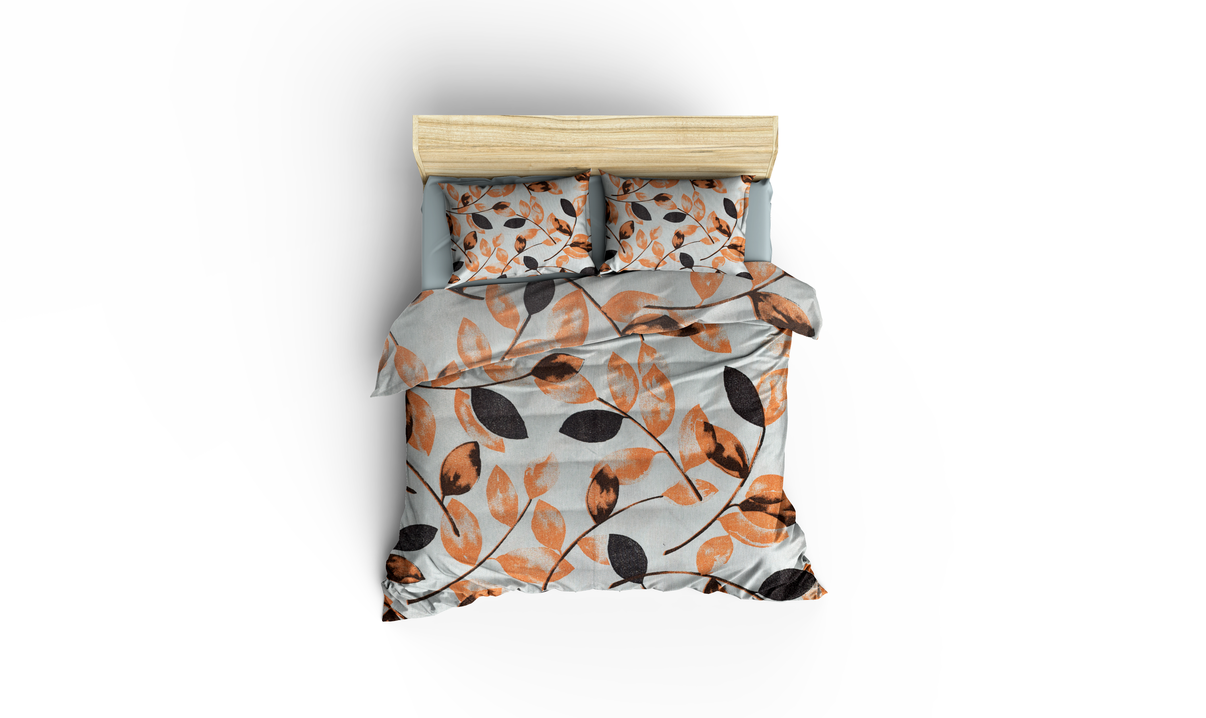 Doğal Yaprak Desenli Pamuklu Nevresim Takımı | Lastikli Çarşaflı