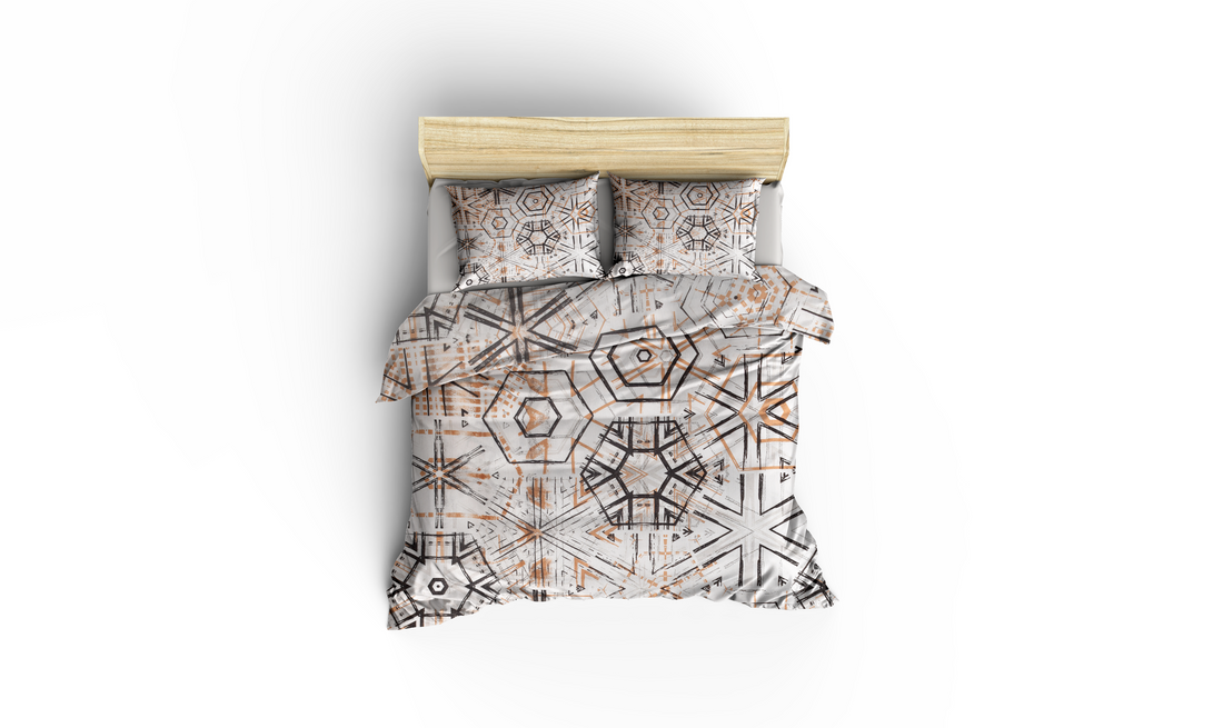 Geometrik Desenli Pamuklu Nevresim Takımı | Lastikli Çarşaflı