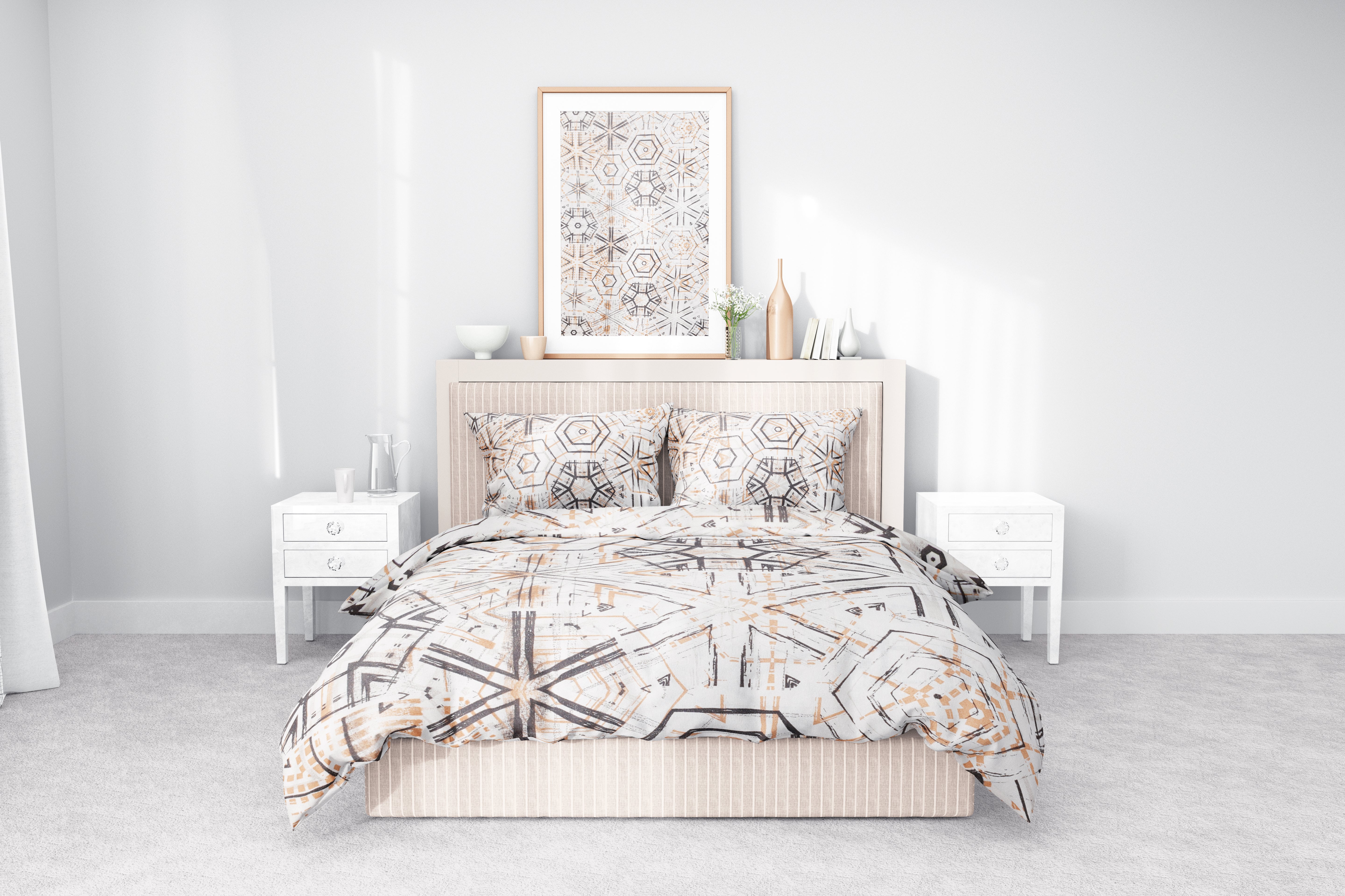 Geometrik Desenli Pamuklu Nevresim Takımı | Lastikli Çarşaflı