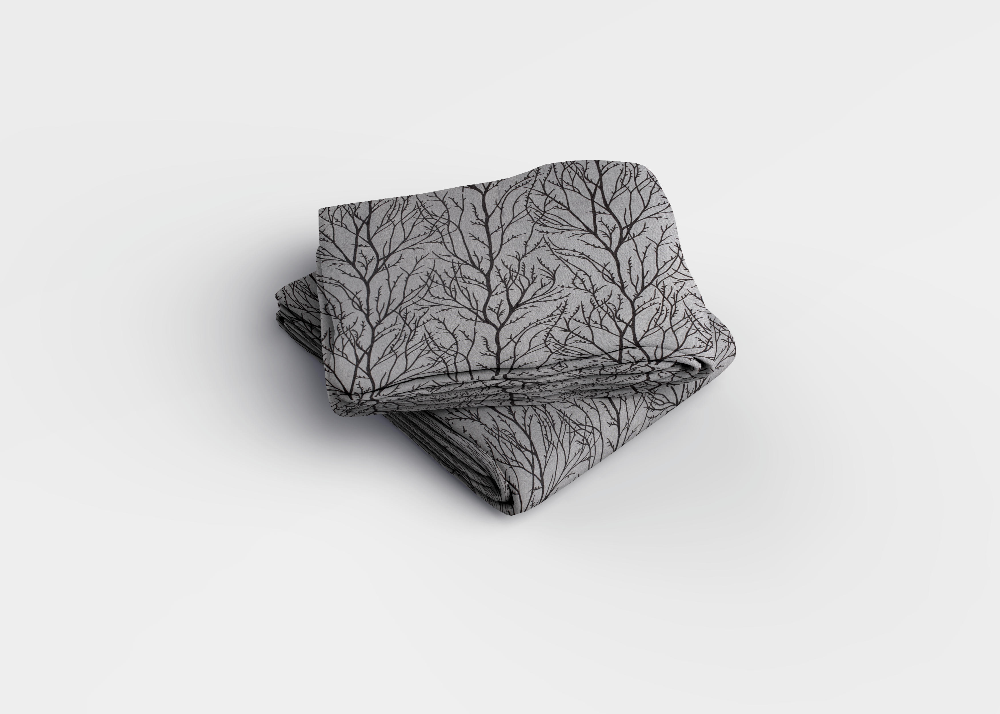 Gri Ağaç Dalları Desenli Pamuklu Nevresim Takımı | Lastikli Çarşaflı