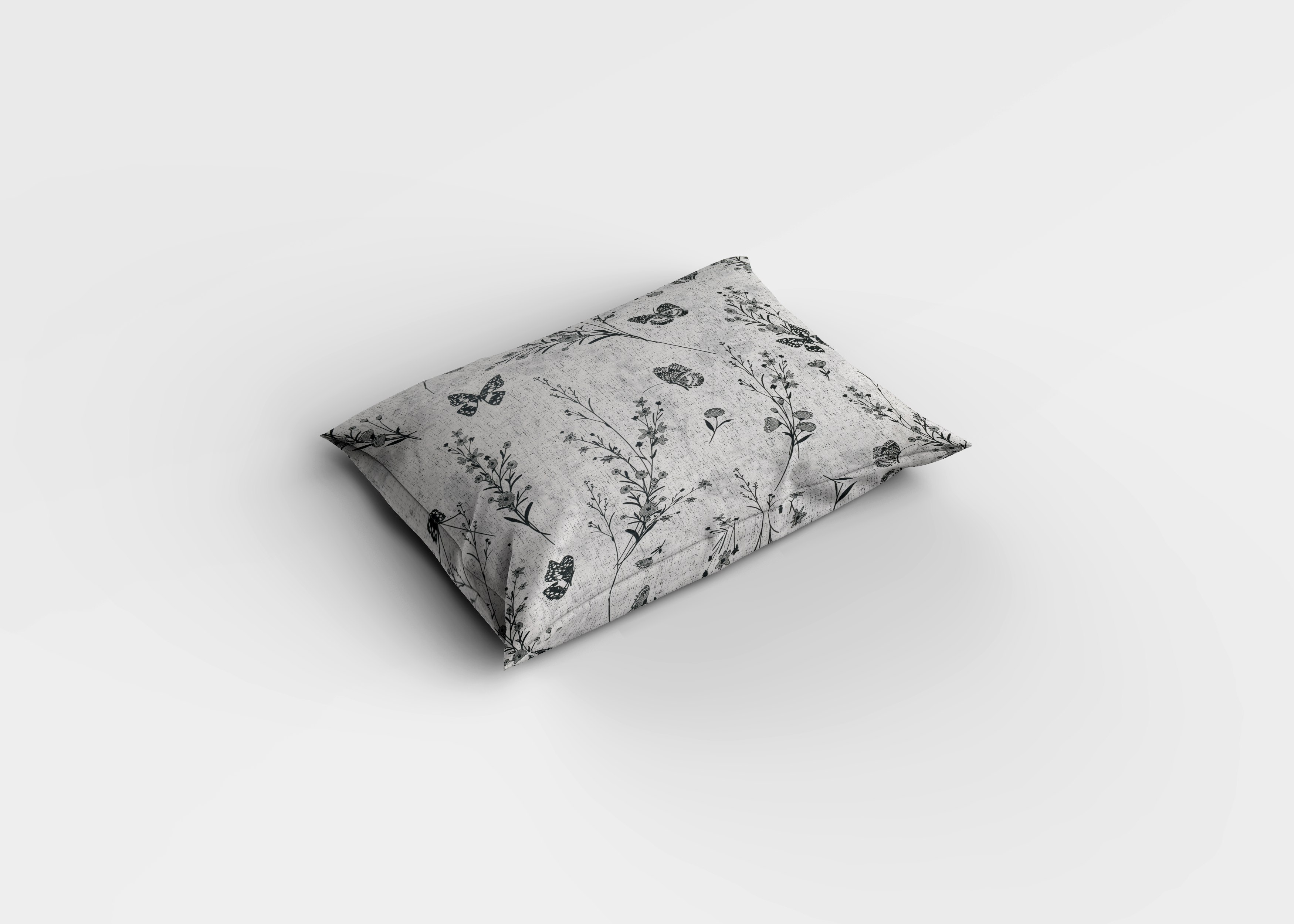 Gri Çiçek ve Kelebek Desenli Pamuklu Nevresim Takımı | Lastikli Çarşaflı