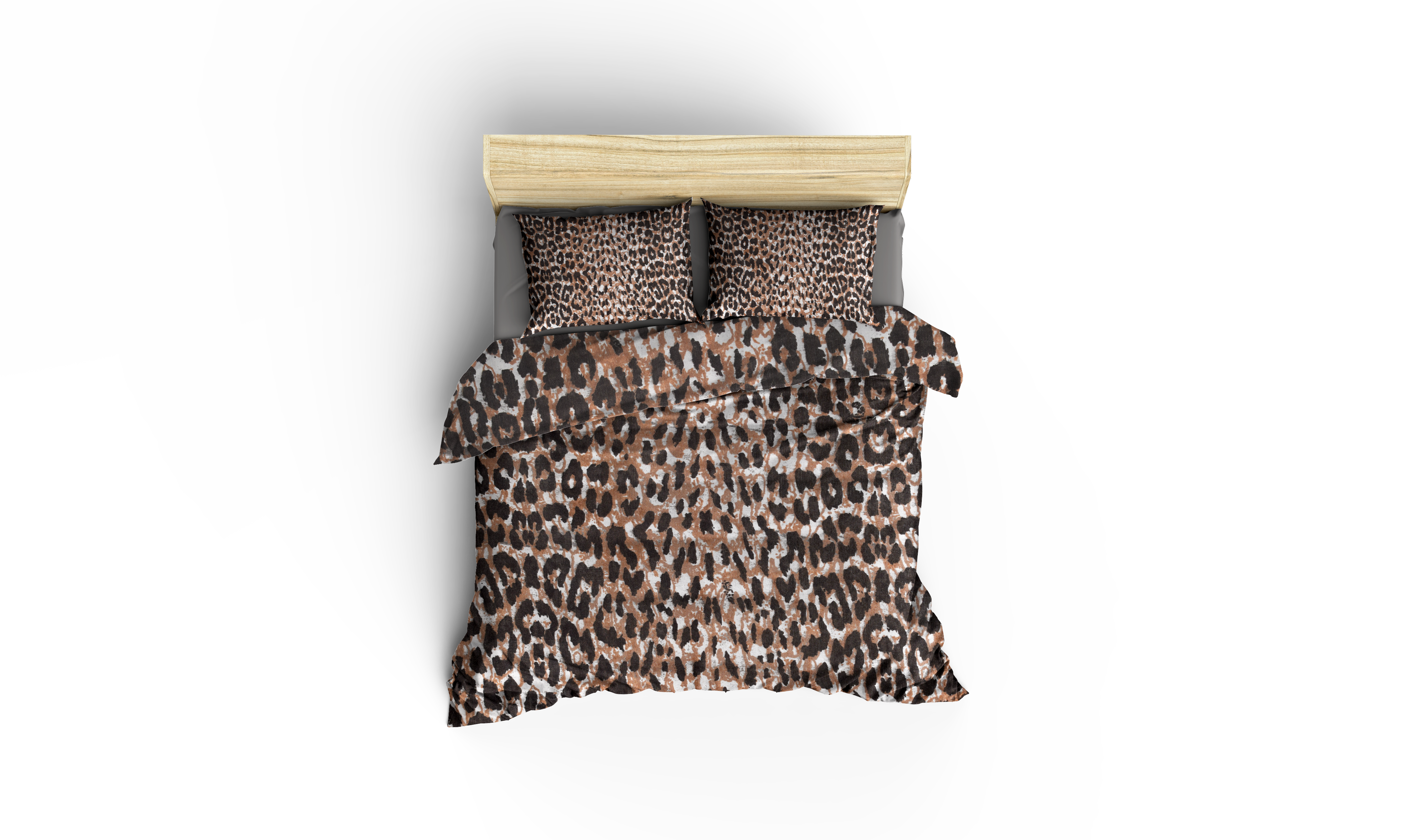 Kahve Leopar Desenli Pamuklu Nevresim Takımı | Lastikli Çarşaflı