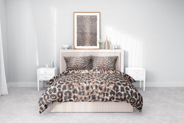 Kahve Leopar Desenli Pamuklu Nevresim Takımı | Lastikli Çarşaflı