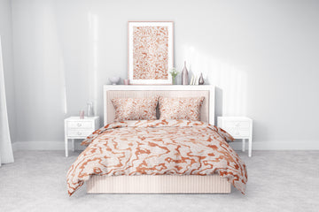 Kahve Mermer Desenli Pamuklu Nevresim Takımı | Lastikli Çarşaflı