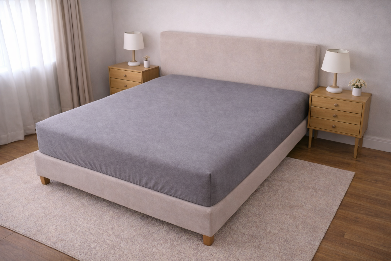 Düz Gri Lastikli Çarşaf