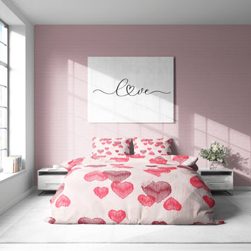 Pembe Kalp Desenli Pamuklu Nevresim Takımı | Lastikli Çarşaflı